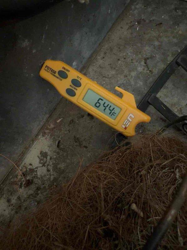 Responded to service call for heat pump system with inadequate cooling performance. Upon arrival, found unit operational but struggling to maintain temperature setpoint of 74°F with indoor temperature reading 79°F. Conducted system diagnostic and temperature measurements using calibrated digital instrumentation. Visual inspection revealed significant corrosion on equipment components and mounting brackets, with rust staining evident on ventilation panels. Documented equipment condition through photographic evidence showing deteriorated metal supports and oxidation on cabinet surfaces. The corrosion observed indicates prolonged exposure to moisture and potential airflow restrictions through ventilation openings. System requires further evaluation to determine extent of component degradation and impact on cooling efficiency.