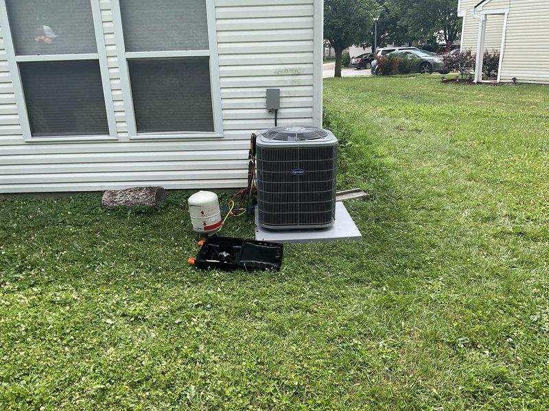 Completed full HVAC system installation including Carrier 26SCA424N003 Comfort Series single-stage air conditioner, CVAVA2414XMA evaporator coil, and TSTATCCEWF-01 Wi-Fi connected smart thermostat. Installed outdoor condensing unit on concrete pad, ran refrigerant lines to indoor evaporator coil, and charged system with Puron refrigerant to manufacturer specifications. Verified proper system operation using digital manifold gauges, confirmed all electrical connections per safety protocols, programmed and connected smart thermostat to Wi-Fi network, and tested complete system functionality including airflow and temperature differentials.