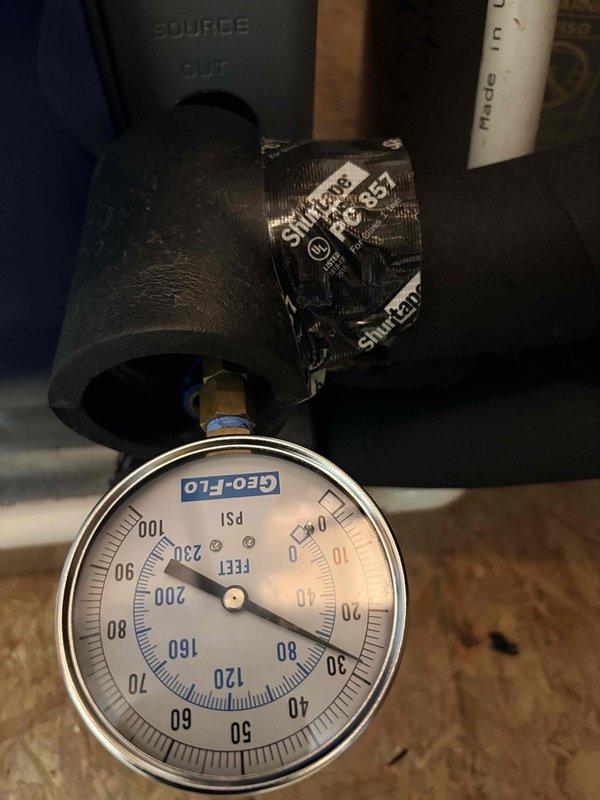Completed scheduled spring cooling maintenance on 1-year-old geothermal heat pump system located in attic. Performed comprehensive system inspection including verification of Geo-Flo loop pressure readings, which were within normal operating parameters. Inspected and verified clean condition of air filtration system with pleated media filters showing no signs of excessive dust accumulation or restriction. System operational and ready for cooling season.