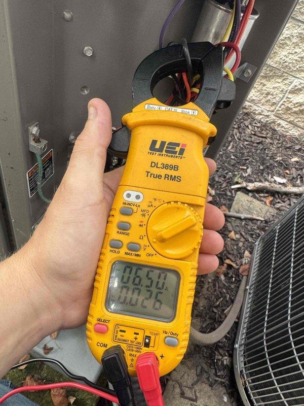 Completed first tune-up maintenance on HVAC system following November installation. Performed electrical diagnostics using clamp meter to verify proper amperage draw and voltage readings at compressor capacitor and control circuits. Inspected control board connections, verified all wiring terminations secure, and confirmed proper system operation.