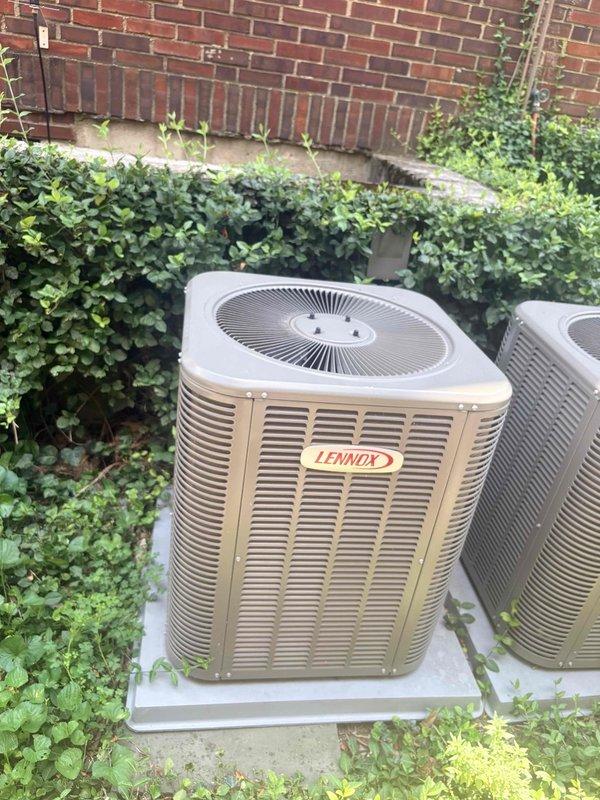 Completed annual cooling maintenance on two Lennox air conditioning systems, including comprehensive inspection, cleaning, and filter replacement on both units. Installed REME HALO air purification system per previously approved quote to enhance indoor air quality. Both condenser units inspected, tested for proper operation, and documented with site photography; all systems operating within manufacturer specifications.
