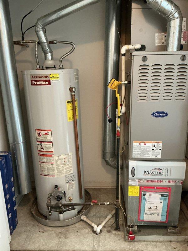 Responded to no hot water complaint on gas-fired A.O. Smith ProMax tanked water heater. Upon arrival, inspected unit and associated components including gas supply line, electrical connections, and venting system. Evaluated thermocouple, pilot assembly, and burner operation to diagnose cause of failure. Identified faulty component preventing proper heating function. Performed necessary repairs to restore hot water production, verified proper ignition sequence, and confirmed adequate gas flow and combustion. Tested temperature-pressure relief valve and inspected drain pan condition. Cycled unit through complete heating cycle to ensure reliable operation and proper temperature output before clearing service call.