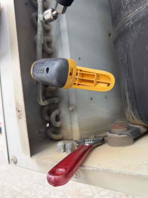 Responded to no cool call for HVAC unit in commercial trailer experiencing inconsistent cooling and thermostat cycling issues. Upon inspection, found system running but unable to maintain setpoint, with temperatures fluctuating from 69°F to 80s and thermostat randomly shutting off. Performed diagnostic testing of unit components, checked refrigerant levels, inspected condenser coil condition, and evaluated thermostat operation and wiring connections to identify root cause of cooling deficiency.