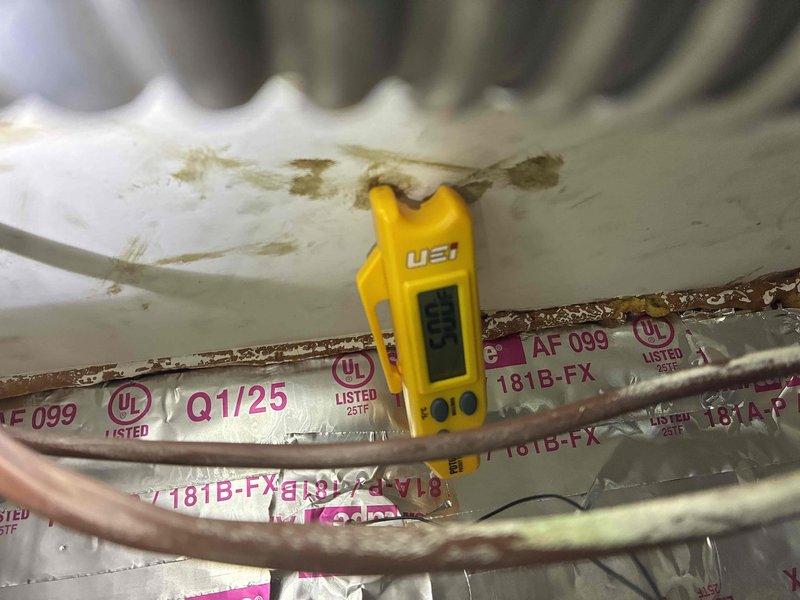 Completed first cooling maintenance service for 2026 season on residential HVAC system. Inspected refrigerant lines and connections, verified proper labeling and compliance markings, and measured supply air temperature at 72°F using calibrated digital instrumentation. All components found operating within normal parameters with no immediate service concerns identified.