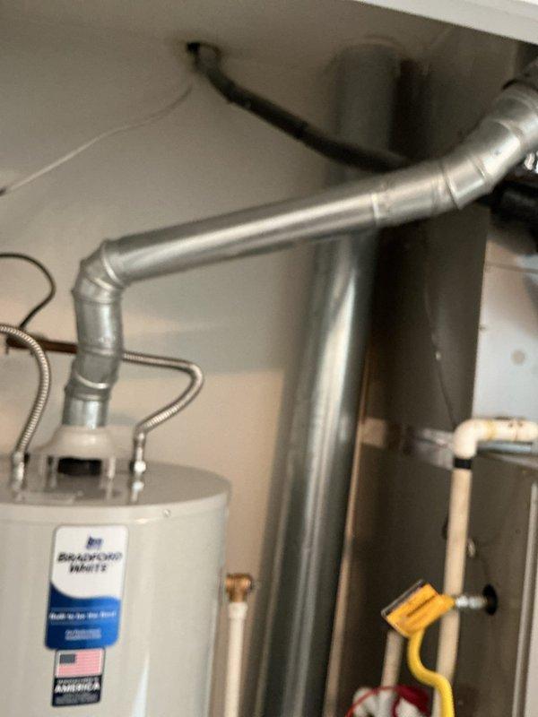 Completed standard installation of a 50-gallon Bradford White gas water heater on the second story of the residence. Installed all necessary water supply connections using galvanized piping, connected flexible gas line with proper fittings and shutoff valve, and established venting through existing ductwork. Performed comprehensive leak testing on all gas connections and water supply lines to ensure system integrity and safe operation.