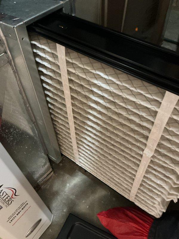 Responded to airflow concern for cooling system in larger residential property. Performed comprehensive cooling maintenance inspection of AHRI certified unit manufactured by Indianapolis-based supplier. Evaluated air filter condition and found pleated filter installed in air handler with proper fitment. Inspected unit specifications including 115V/60Hz/1-phase electrical configuration. Assessed overall system operation and airflow delivery throughout the property to address reported performance struggles with cooling capacity.