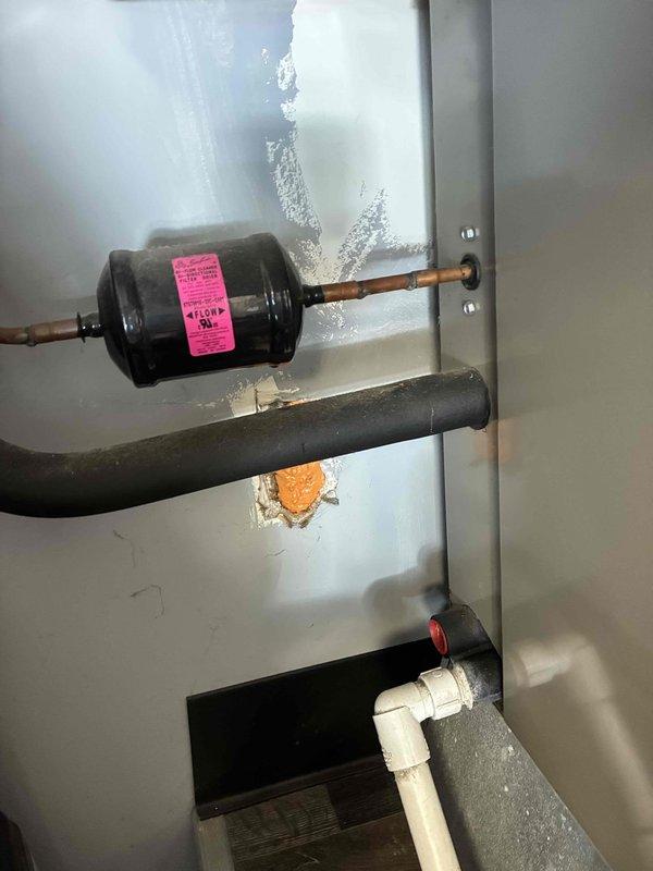 Completed comprehensive assessment of existing HVAC system for full replacement estimate. Evaluated current equipment configuration including filter-drier, refrigerant lines, condensate drainage system, and associated components mounted in mechanical space. Documented existing system layout and measurements to provide accurate proposal for Carrier Infinity system installation, including equipment specifications and installation requirements.