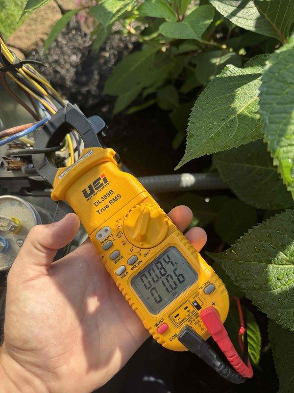 Completed single-system tune-up on residential HVAC unit. Performed electrical diagnostics using digital multimeter to verify system performance and operational parameters. Inspected outdoor condenser unit, noting coil cleanliness and overall equipment condition satisfactory for continued operation.