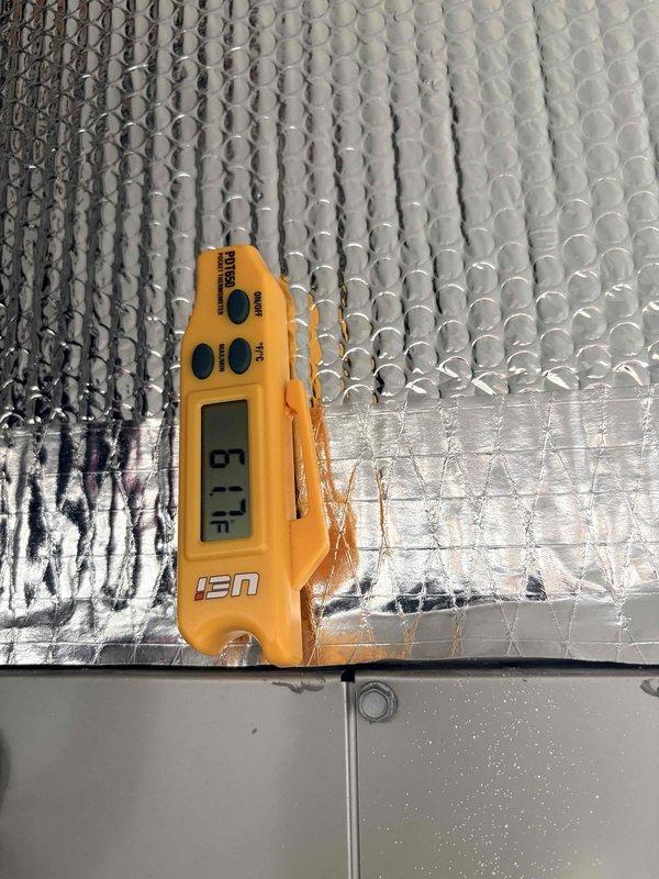 Responded to intermittent no cool complaint on residential air conditioning system. Performed diagnostic evaluation and measured supply air temperature at 37.5°F and return air temperature at 91.7°F, indicating adequate temperature split and proper refrigerant charge. System was operating normally at time of inspection, consistent with intermittent failure pattern reported following previous April repair.