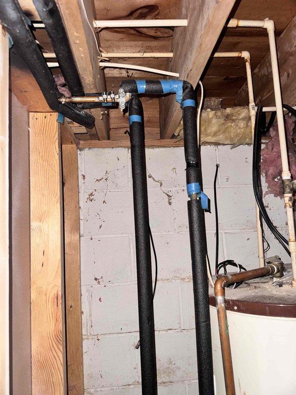 Completed comprehensive Super Tune-Up on geothermal heat pump system. Performed electrical diagnostics using clamp meter to verify amperage draws and system performance, inspected ground loop piping connections and insulation integrity, and evaluated all electrical connections and control wiring. All components found operating within normal parameters with no issues identified during inspection.