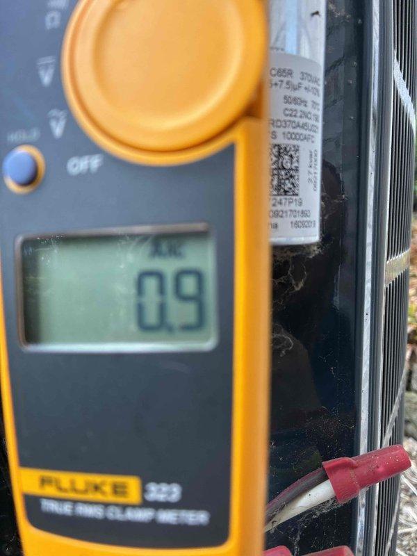 Completed scheduled preventive maintenance cooling system inspection. Performed electrical diagnostics using calibrated test equipment, verifying voltage readings at 9.3V AC and measuring amperage draw on compressor circuit. All electrical parameters found within manufacturer specifications, system operating normally with no deficiencies noted.