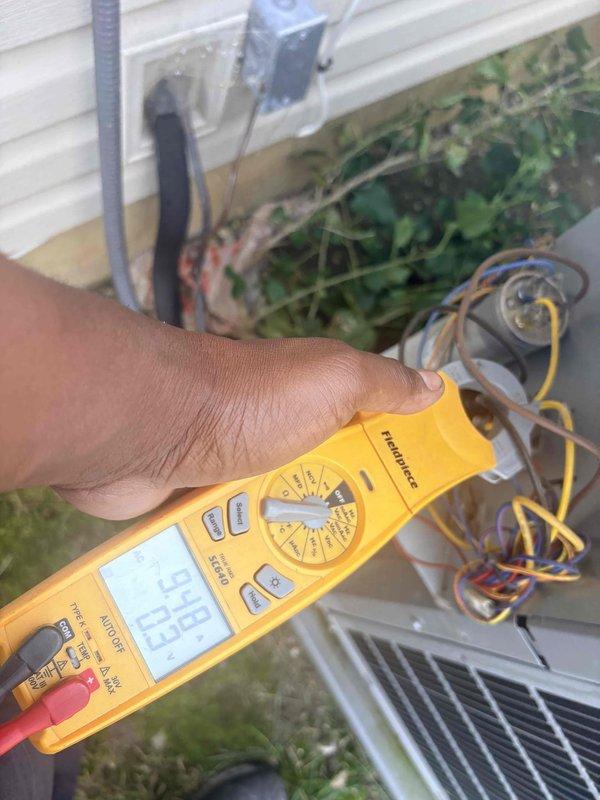 Completed scheduled cooling maintenance on residential air conditioning system. Performed comprehensive inspection of condenser unit, measuring compressor amperage at 5.0A and control voltage at 24.9V, both within normal operating parameters. Verified all electrical connections, inspected condenser coil and fan assembly, and confirmed system is operating properly with no deficiencies noted.