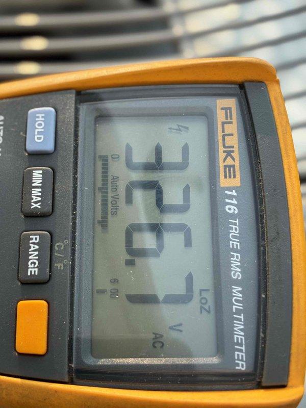 # HVAC Cooling System Maintenance

Completed scheduled cooling maintenance visit on residential HVAC system. Performed comprehensive electrical diagnostics using calibrated test equipment. Measured supply voltage at 360V AC using digital multimeter to verify proper power delivery to the unit. Checked amperage draw on the system, recording 49 amps AC with clamp meter, confirming electrical load within manufacturer specifications. All electrical connections inspected and found secure with no signs of overheating or deterioration. System operating normally with proper voltage and current readings throughout the cooling cycle.