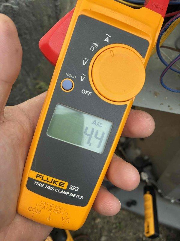 # HVAC Cooling System Maintenance

Completed scheduled cooling maintenance visit on residential HVAC system. Performed comprehensive electrical diagnostics using calibrated test equipment. Measured supply voltage at 360V AC using digital multimeter to verify proper power delivery to the unit. Checked amperage draw on the system, recording 49 amps AC with clamp meter, confirming electrical load within manufacturer specifications. All electrical connections inspected and found secure with no signs of overheating or deterioration. System operating normally with proper voltage and current readings throughout the cooling cycle.
