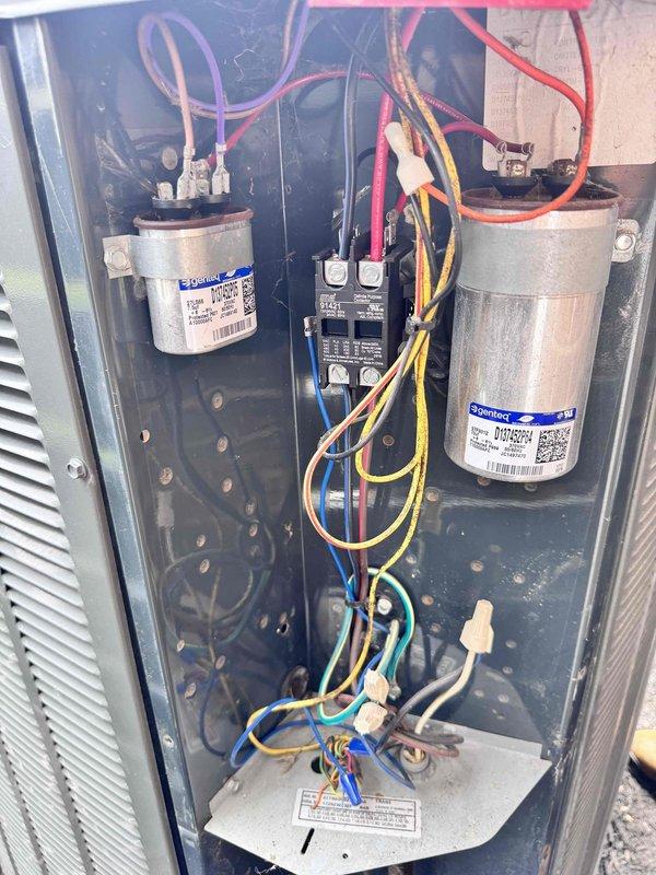 Completed final cooling maintenance visit for 2026 under current maintenance plan. Performed comprehensive system inspection including electrical components, capacitors, and contactor assembly. Inspected dual capacitor configuration with Genteq units, verified all electrical connections and wire terminations, and documented system condition with interior component photography. All components found operational with normal dust accumulation for outdoor unit. Provided enhanced customer service to address previous service concerns and ensure customer satisfaction.