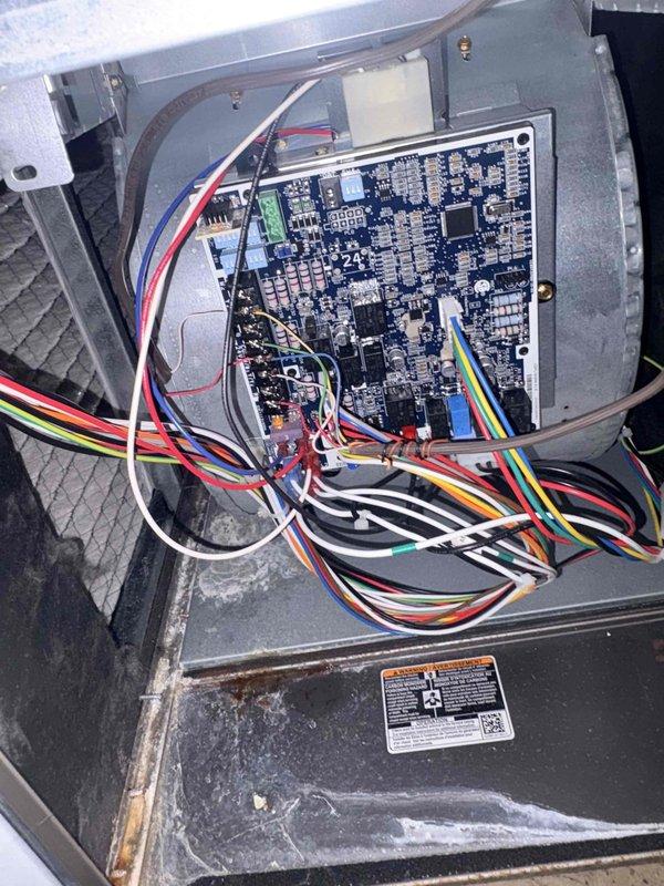 Completed scheduled preventative maintenance on residential Trane cooling system. Performed comprehensive inspection of outdoor condensing unit including visual examination of cabinet condition, fan motor operation, and electrical connections. Inspected control board assembly, verified all wire terminations secure, and confirmed proper operation of all electronic components and safety controls. Unit operating within normal parameters with no deficiencies noted.