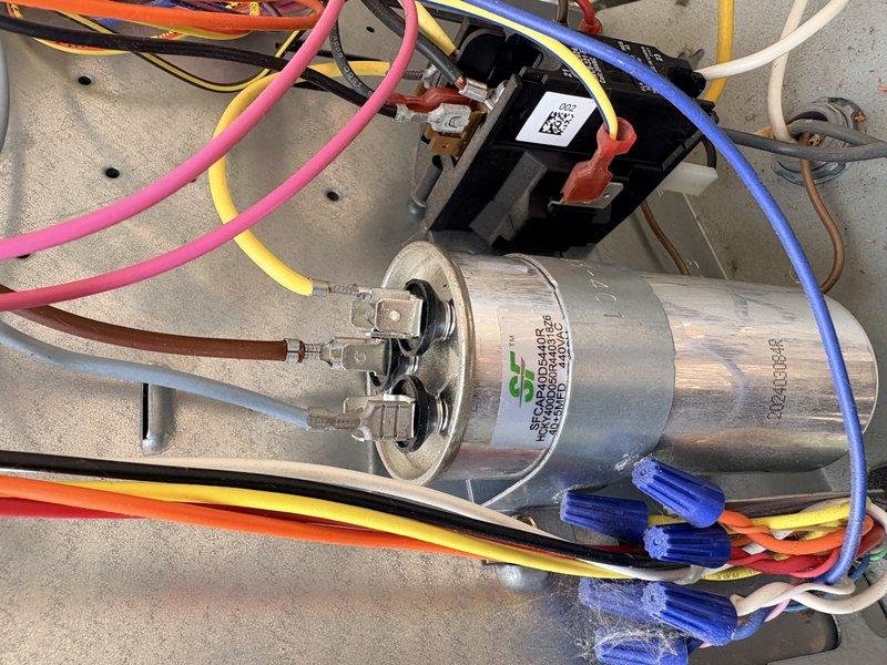 Completed scheduled cooling maintenance on residential HVAC system. Performed electrical testing using clamp meter to verify proper amperage draw and system performance. Inspected capacitor, wiring connections, and control components, confirming all electrical connections were secure and system was operating within manufacturer specifications.