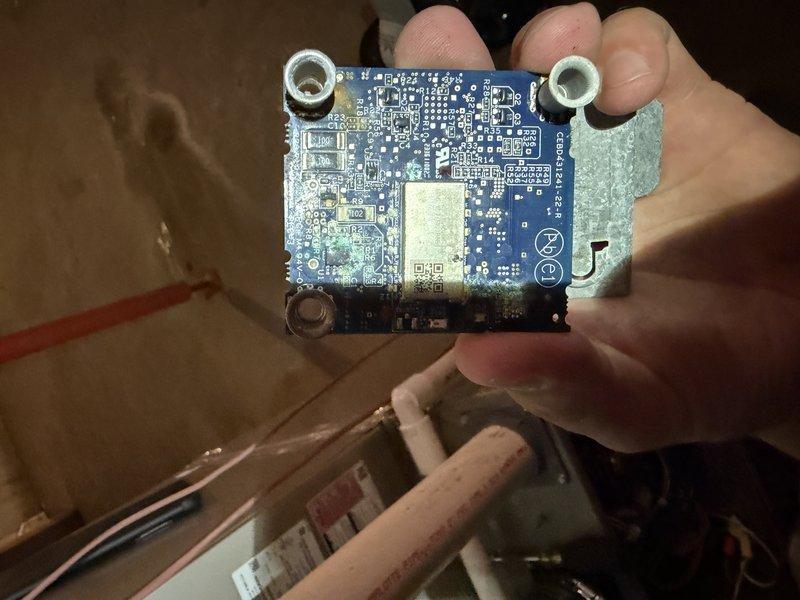 Responded to no cooling call following basement flooding incident. Diagnosed failed control board due to water damage. Replaced defective circuit board with new OEM component, reconnected all low-voltage wiring harnesses, and restored system to normal cooling operation.