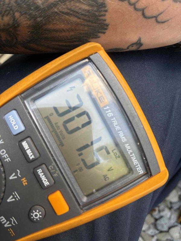 Completed scheduled cooling maintenance inspection on residential HVAC system. Performed electrical diagnostics using digital multimeter to verify proper voltage and amperage readings at the condensing unit, with measurements indicating system operating within manufacturer specifications. Unit tested and found functioning properly with no issues identified during preventative maintenance visit.