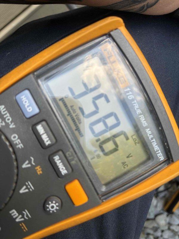 Completed scheduled cooling maintenance inspection on residential HVAC system. Performed electrical diagnostics using digital multimeter to verify proper voltage and amperage readings at the condensing unit, with measurements indicating system operating within manufacturer specifications. Unit tested and found functioning properly with no issues identified during preventative maintenance visit.