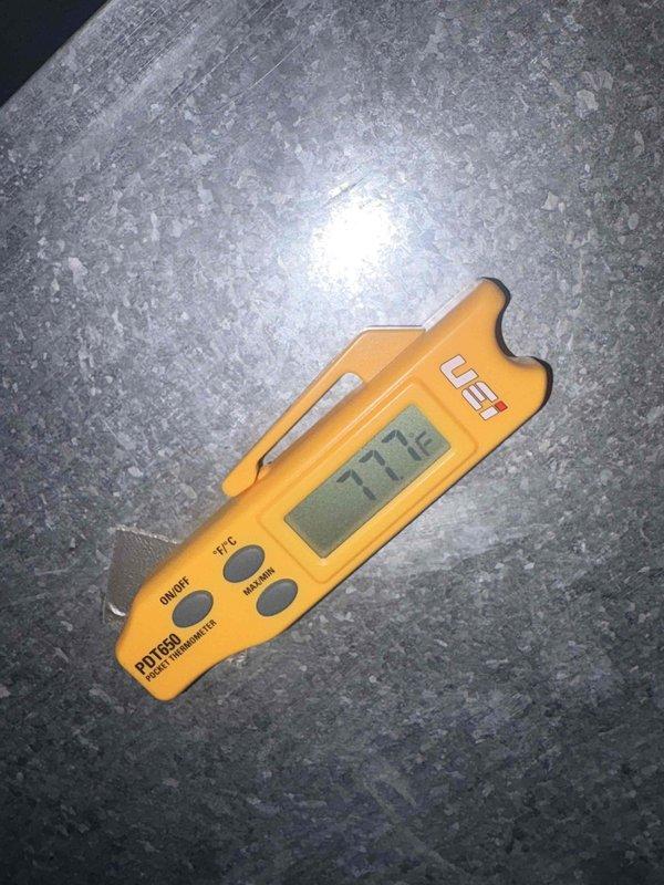 Responded to no cooling complaint with unit running but blowing warm air. Performed diagnostic evaluation and measured supply air temperature at 79.6°F and return air temperature at 57.5°F, confirming inadequate cooling and insufficient temperature differential across the system. Identified cooling system malfunction requiring further troubleshooting of refrigerant charge, compressor operation, or related components.