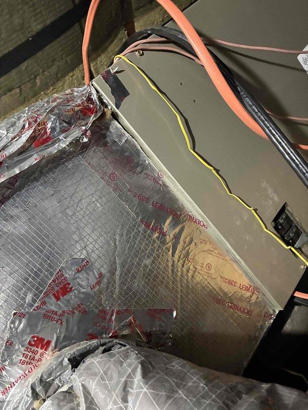 Completed HVAC system replacement in attic space due to undersized existing air handler and air conditioning unit. Removed old equipment and installed new properly-sized air handler with corresponding AC system to meet heating and cooling load requirements. Routed and connected flexible ductwork to new air handler, secured all connections with appropriate strapping. Installed foil-backed insulation around equipment for thermal efficiency. Completed all electrical wiring connections including control wiring and power supply. Verified proper placement and clearances around equipment within attic joists for serviceability and code compliance.