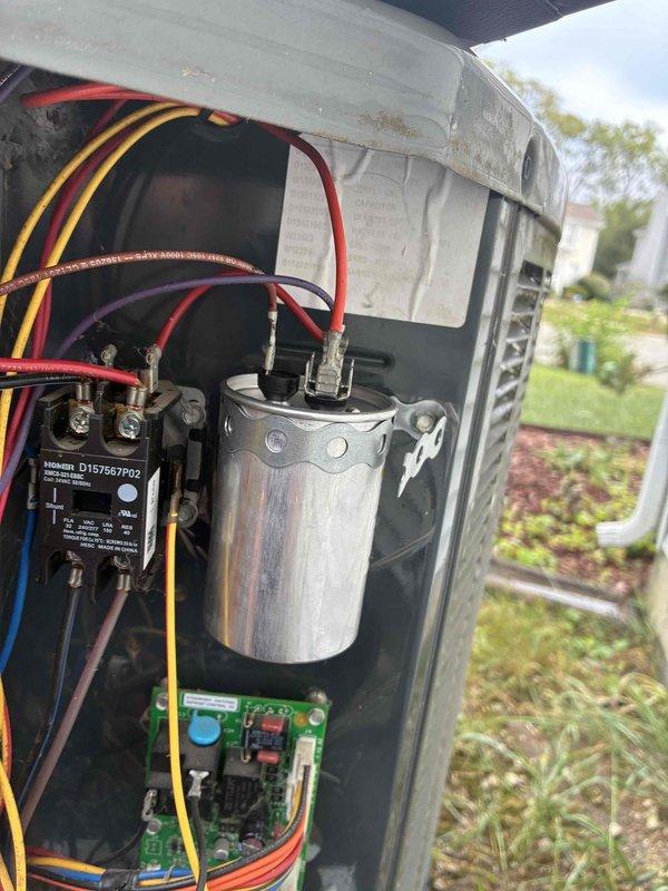 Responded to no cooling call with outdoor fan running but insufficient airflow. Upon arrival, verified outdoor unit fan motor operational but system not producing cool air. Inspected outdoor unit electrical components including contactor, capacitor, and control board. Measured supply air temperature at 225.1°F indicating compressor not operating despite fan function. Diagnosed failed compressor or electrical issue preventing compressor engagement. Checked all electrical connections at capacitor and contactor terminals. System requires compressor replacement or further electrical diagnostics to restore cooling operation.