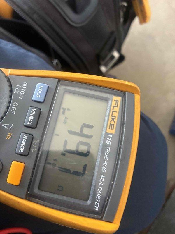 Completed scheduled heating maintenance on HVAC system. Performed comprehensive system diagnostics using Fluke 116 True RMS multimeter and Fluke 323 True RMS clamp meter to verify proper electrical operation. Measured amperage draw at 13 amps AC on system components and tested control board connections. Inspected all electrical connections, including bundled wire harnesses with proper color-coded wiring configuration. Verified voltage readings and system functionality across all heating components. All measurements within manufacturer specifications. System operating normally with no issues detected. Unit ready for heating season operation.