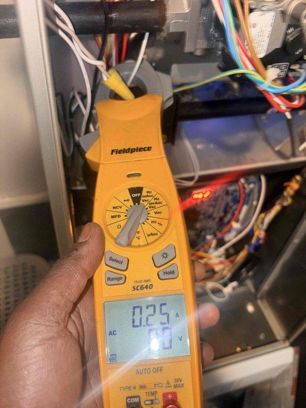 Performed annual heating maintenance on the gas furnace, including inspection of the control board, wiring, and gas valve assembly. Measured blower/component amperage with a clamp meter and verified gas manifold and static pressure readings with a dual-port manometer to confirm proper operation. Replacement filter was provided as requested.
