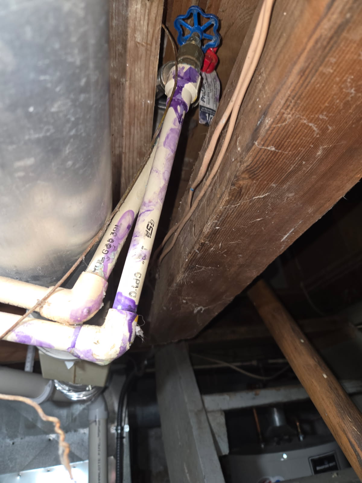 Estimate Inspected downstairs, we have more than three leaks. We also have 1/2 inch running off of the water heater replumb, 3 to 3 1/2 hours to complete the job.