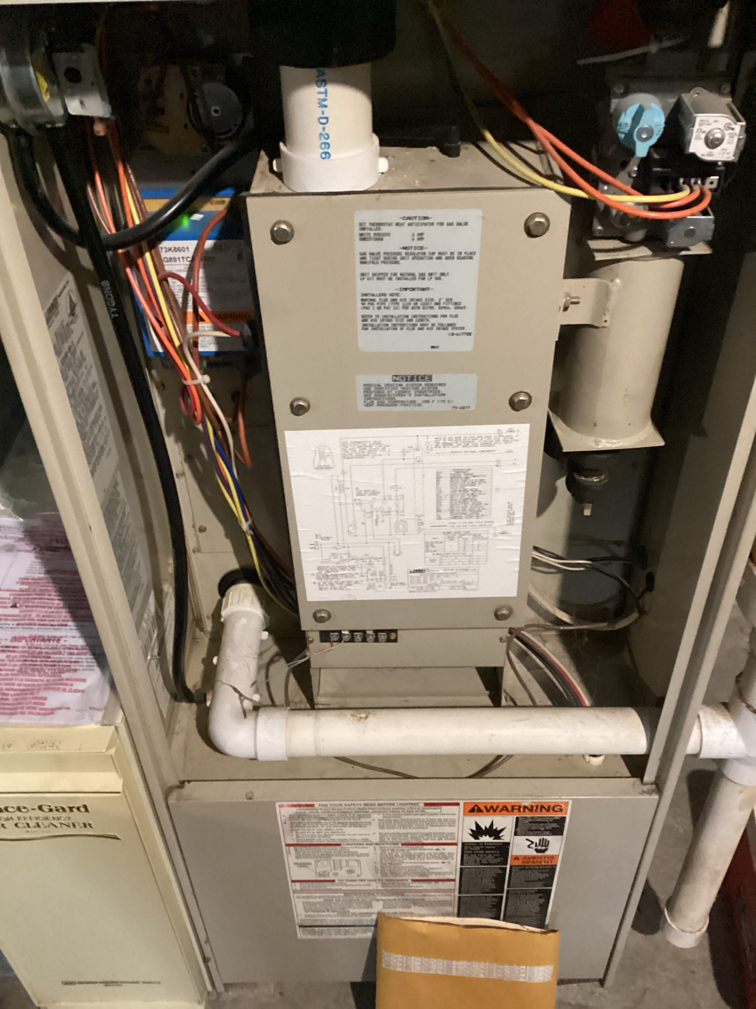The furnace failed a visual inspection. Corrosion was found around the joints on the heat exchanger. I tested CO concentration in the exhaust and found 1752 ppm of CO. The furnace is not safe to operate. I turned the furnace off