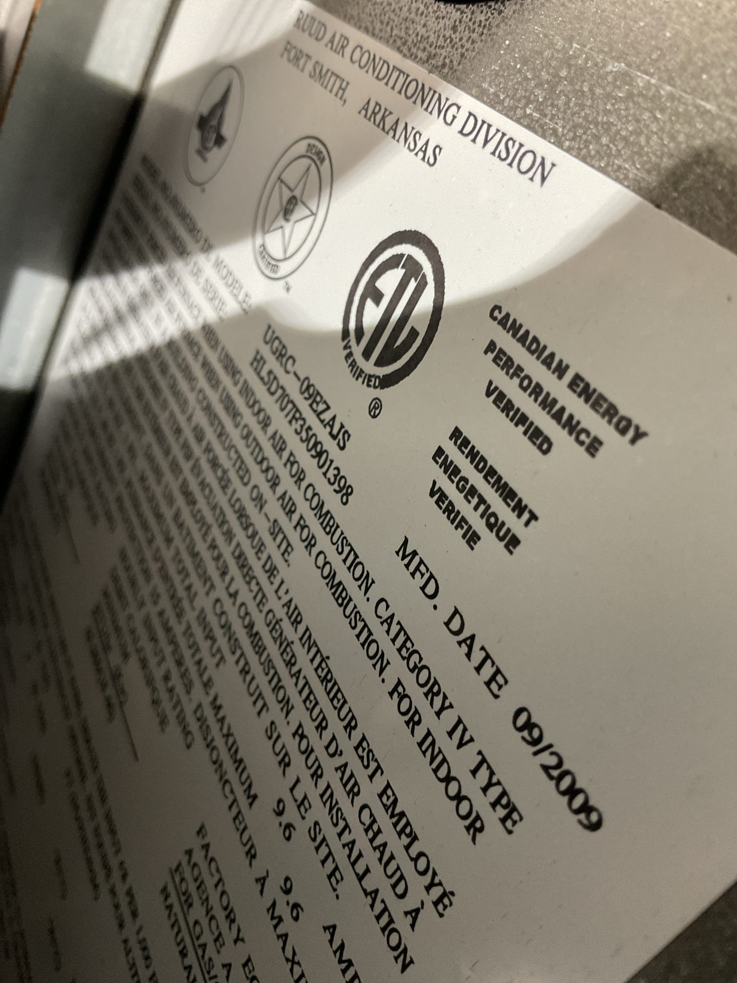 18x14 return, 21x20.50 supply, inducer motor failure, seized motor, unit from 2009, ac is older, name plate on ac worn and not readable, recommend replacement of both units rather than parts for repair, unit is turned off and not operational.