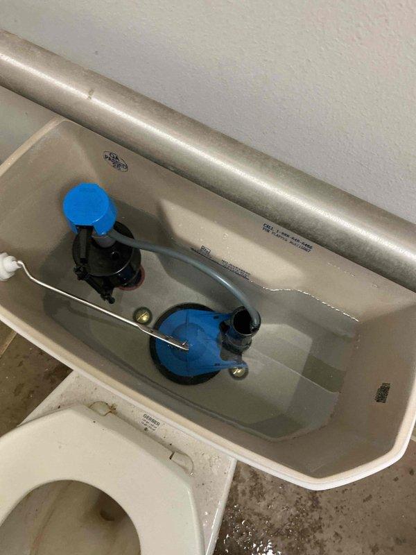 Replaced defective toilet flapper in master bathroom which was causing continuous running and cycling approximately every hour. Identified non-factory handle during inspection; prepared parts order form for proper replacement handle to restore toilet to factory specifications.