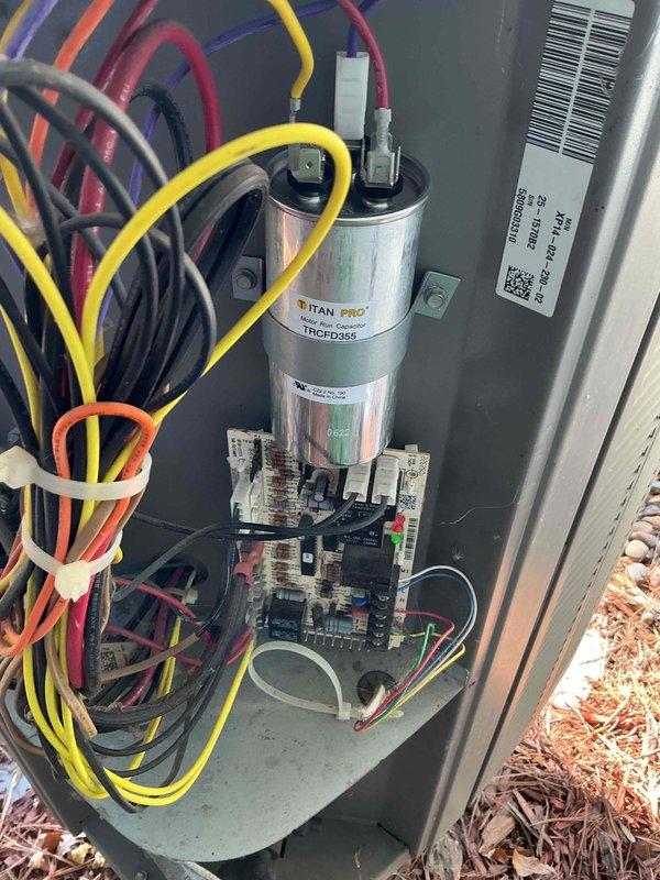 Completed previously sold repair on 16-year-old Lennox HVAC system, replacing the dual capacitor at the outdoor heat pump unit and the flame sensor in the furnace. All components were tested and verified to be operating correctly after installation of the FLAME SENSOR and DUAL VALUE SECONDARY START DEVICE.