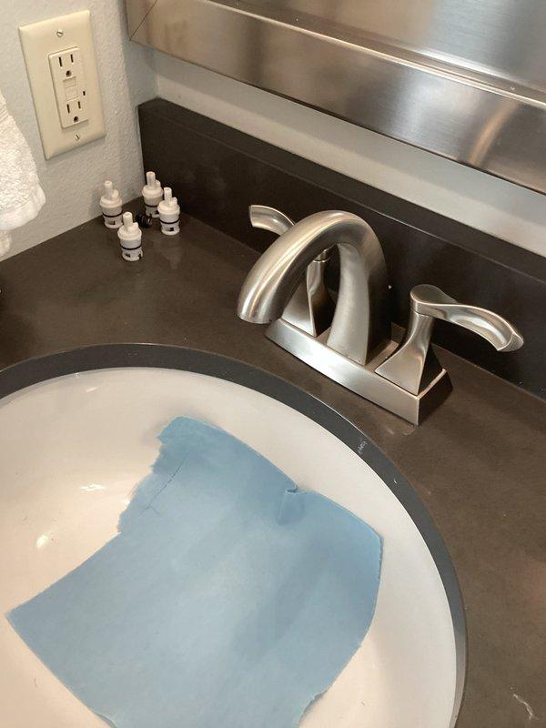 Responded to a warranty call for a dripping lavatory faucet that was recently installed on 9/16. Diagnosed issue and replaced the original Delta faucet cartridges with OEM Delta cartridges to resolve the dripping problem.
