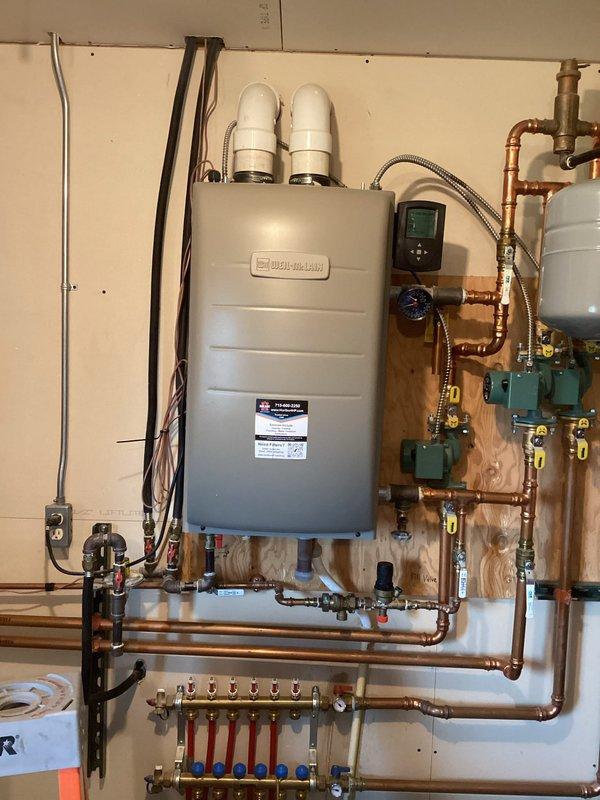 Completed scheduled Family Rewards furnace tune-up on boiler system with satisfactory results. Inspection revealed weak glycol levels in the infloor heating system. Customer accepted estimate to add glycol, and parts order was placed for this service.