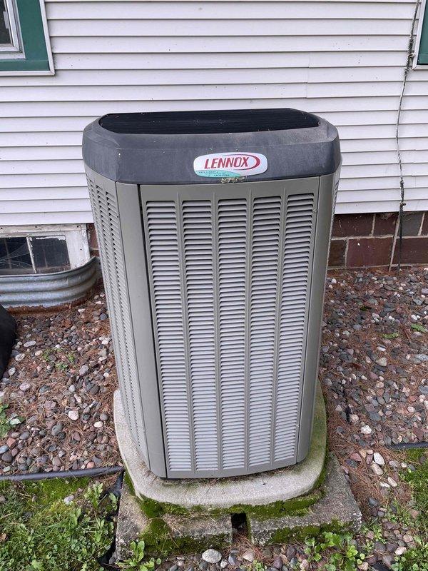 Performed routine maintenance on 10-year-old LP Lennox HVAC system. System was functioning properly with no issues detected. Replaced air filter which had not been changed in over a year and cleaned outdoor condenser unit despite limited access to water. All components were verified to be operating within specifications.