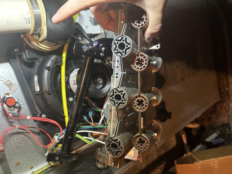 Returned to install burner assembly but discovered incorrect burners were supplied. Removed old assembly and prepared components for installation before identifying the mismatch. Will need to re-order correct burners and return to complete the previously paid repair.