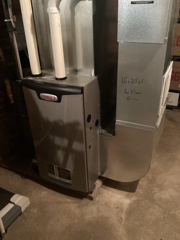 Performed furnace tune-up on 3-year-old Lennox residential system. Inspected and verified all components functioning properly, including clean blower, proper condensate drainage, and cleared lines. Confirmed furnace is correctly set to run in first stage only to prevent overheating, with satisfactory 65-degree temperature drop and proper operation during 15-minute test cycle. Customer expressed concerns about duct sizing transitions; recommended follow-up consultation regarding vent specifications.