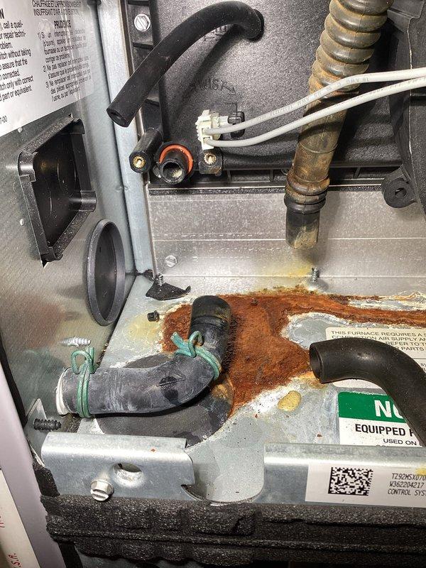 Performed 10-2 furnace tune-up on a 2023 model for new homeowner. Identified and repaired condensate trap leak by cleaning the trap and tightening loose screws around the collector box seal. Completed comprehensive system inspection including filter, blower, heat exchanger and evaporator - all components within specification. Verified proper gas pressures during heating operation with 55° temperature rise during 15-minute operational test.