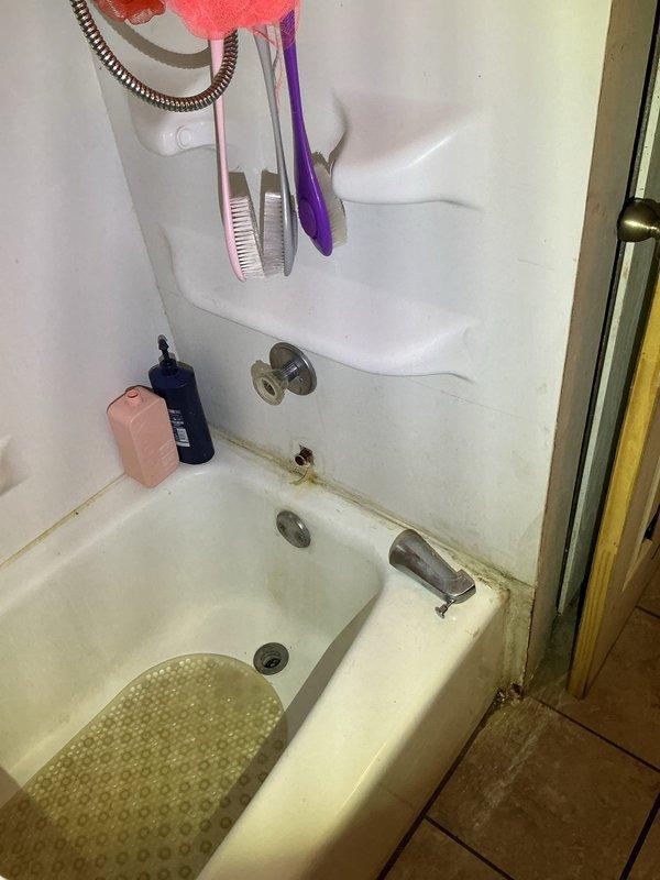 Responded to service call for bathroom issues and diagnosed multiple plumbing problems including broken tub spout, wobbly toilet, and two faulty shower valves with trim kits. Performed visual inspection of bathroom fixtures, identifying signs of deterioration around tub drain and aging fixtures requiring replacement per customer approval.