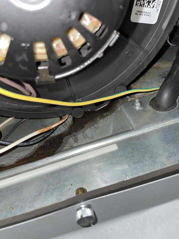 Performed routine furnace preventative maintenance on aging 15+ year old system. Inspection revealed rusty heat exchanger and oil leakage from inducer motor, though unit currently operating within specifications. Enrolled customer in Frequent Rider program for ongoing monitoring of deteriorating components to extend equipment lifespan.