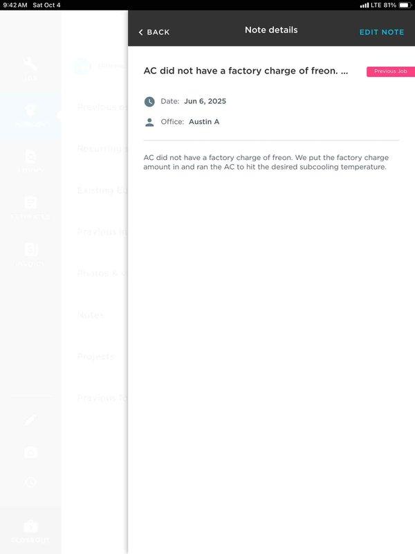 Diagnosed 3-month-old Lennox A/C unit with no cooling due to severe refrigerant leak in condenser coil. System was charged temporarily to restore cooling while warranty replacement is arranged. Documentation confirms unit was delivered without proper factory charge, requiring sales management follow-up for complete unit replacement.
