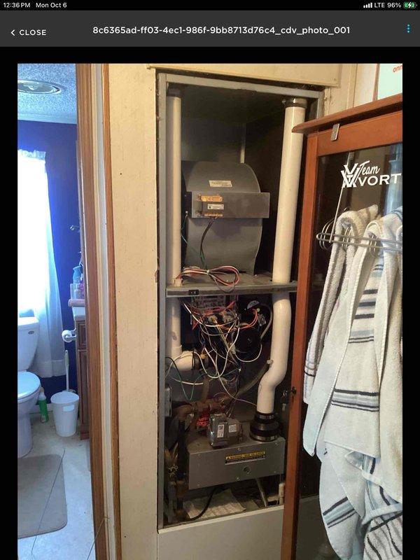 Diagnosed non-functional condensate pump on 22-23 year old trailer furnace. Customer was informed of required replacement, but opted to source and install their own pump. Visual inspection confirmed pump failure with disconnection from the system due to previous issues.