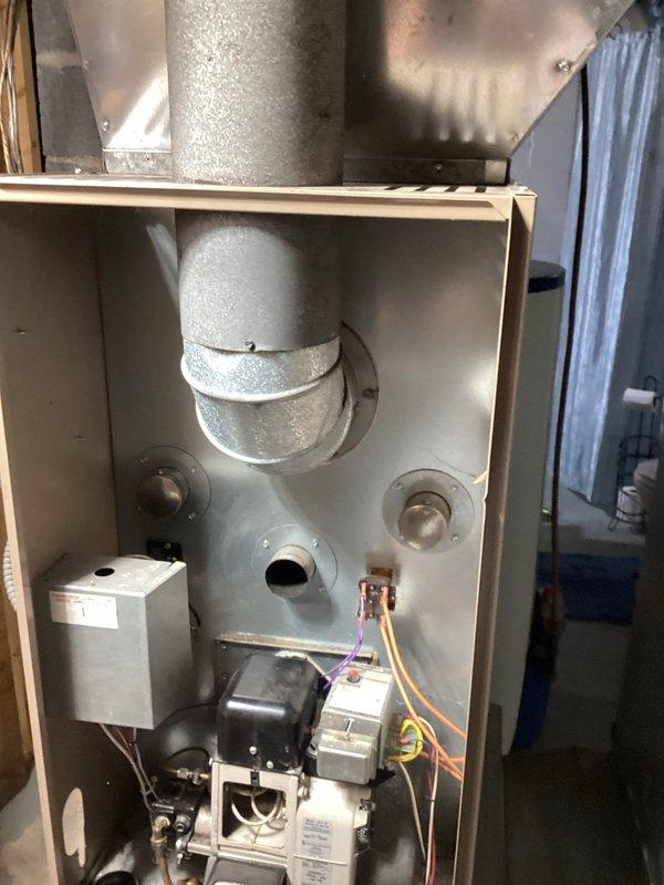 Performed comprehensive tune-up service on 21-year-old oil furnace. Replaced nozzle and oil filter, inspected heat exchanger and all components for defects, and verified proper operation. System is functioning correctly and remains in good condition despite age. Performed comprehensive tune-up service on 21-year-old oil furnace. Replaced nozzle and oil filter, inspected heat exchanger and all components for defects, and verified proper operation. System is functioning correctly and remains in good condition despite age.