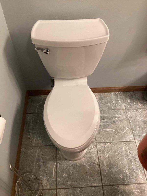 Diagnosed and repaired Gerber comfort height elongated toilet that was continuously running due to a faulty flapper. Removed old blue flapper and installed a replacement, successfully resolving the leak at the drain and eliminating the running water issue.