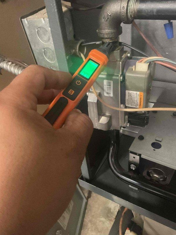 Performed scheduled furnace tune-up on approximately 10-15 year old unit. Conducted combustion analysis testing using UEi C161 analyzer with readings of O2 15.1%, CO 11p, and CO2 3.3%. Identified and replaced dirty air filter to improve system efficiency and airflow. Noted two long nails near starter and fuel source which were addressed during service.