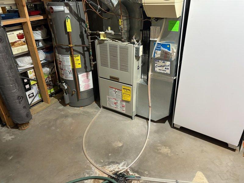 Performed furnace tune-up on 1999 Comfortmaker gas furnace. Inspection revealed crack in heat exchanger "eyelid" and dangerous CO levels rising from 14 ppm to 41 ppm within 5 minutes of operation. Advised homeowner of safety hazard and recommended replacement; homeowner indicated they would address through Minnesota Home Insurance.