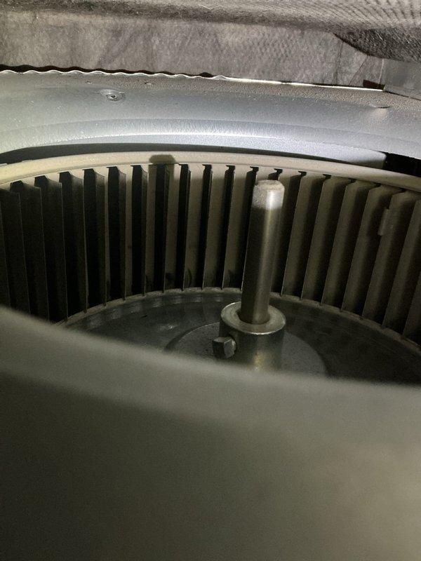Completed furnace maintenance inspection on 7-year-old system. Inspected blower wheel assembly and found it in good working condition. Observed signs of corrosion on copper piping near the furnace components. System is currently functioning properly. Customer enrolled in Family Rewards program.