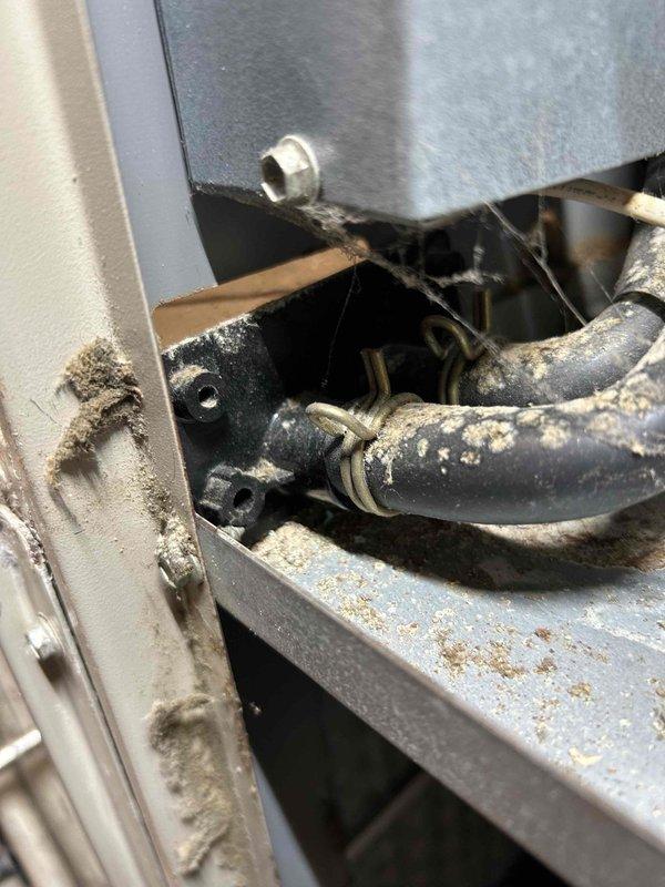 Performed comprehensive maintenance on 17-year-old FRP furnace system (manufactured 2004, installed 2008). Inspected heat exchanger (noted rust on eyelid), tested carbon monoxide levels (acceptable readings), and checked gas pressure. Adjusted low stage gas pressure from 8.3" WC to 1.7" WC. Attempted to adjust high stage pressure from 10.8" WC to 3.5" WC but could only reduce to 5.3" WC due to possible stuck valve spring. Advised homeowner of issues and prepared quotes for gas valve replacement, UV light bolt replacement, and solenoid humidifier replacement.